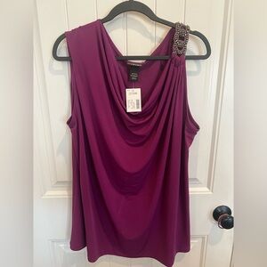 Lane Bryant Purple Beaded-Shoulder Drape Tank Top 22/24 NWT